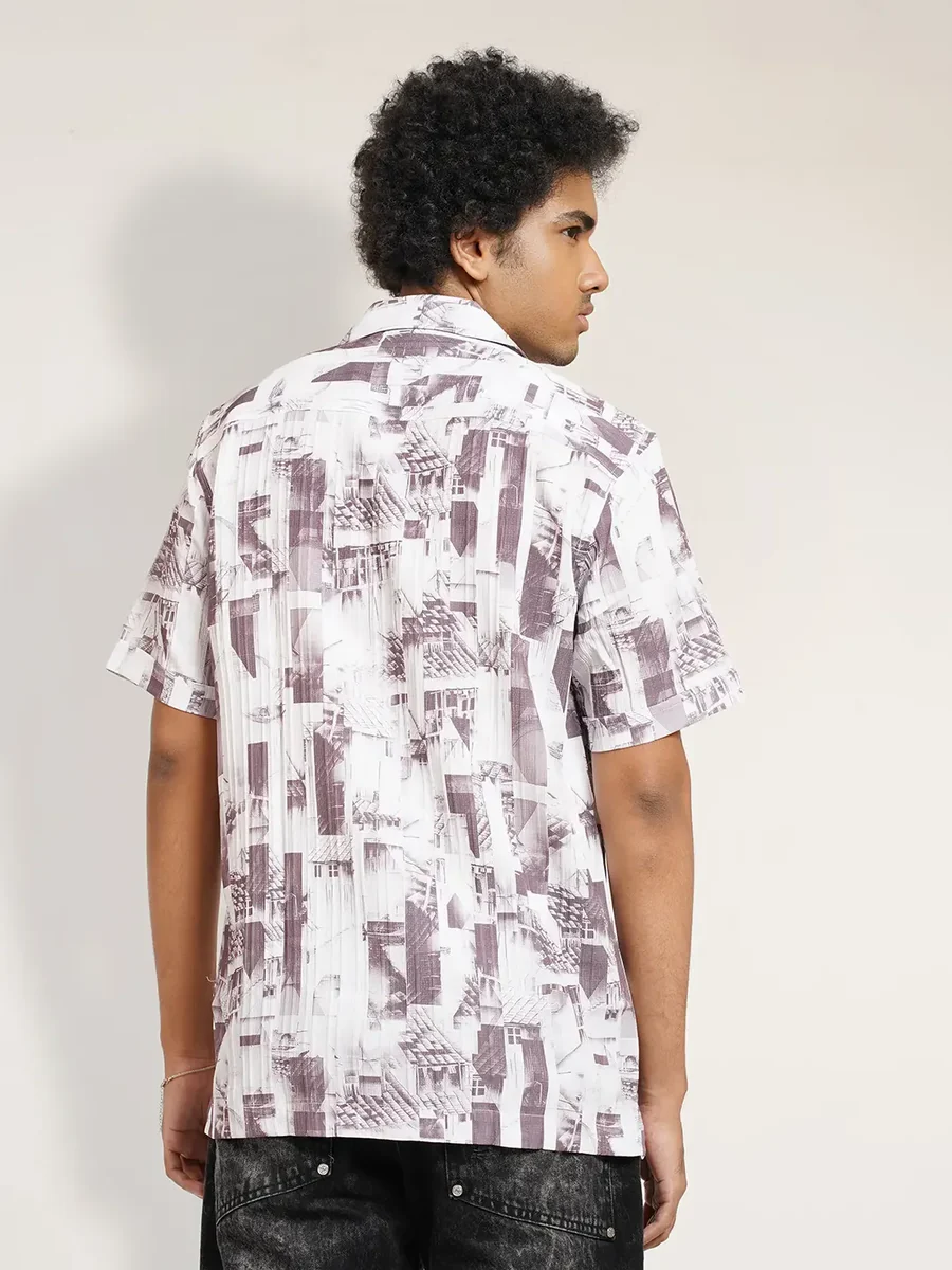 Monochrome Pixel Check Cuban Shirt